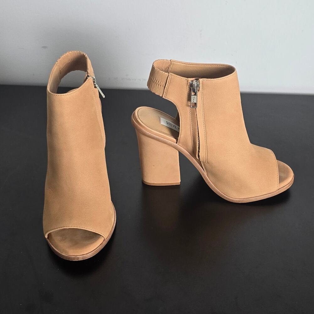 Women's Steve Madden Valencia Peep Toe Slingback Sandals Booties Tan Size 7.5